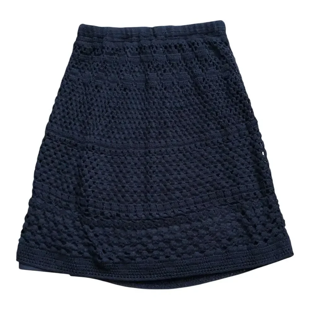 Carole Little Skirt Womens XL Navy Blue Crochet Lace Overlay Lined Boho A-Line